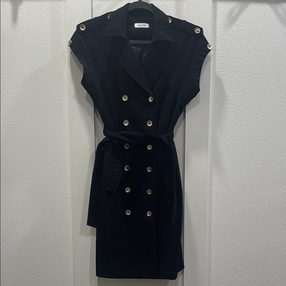 Calvin Klein Black Sheath Mini Dress with Notched Collar